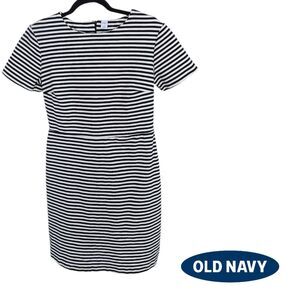 Black and White Old Navy Fitted Striped Dress Women's Large